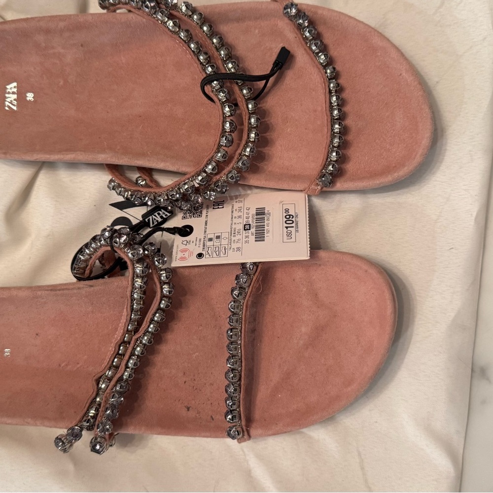 Zara Pink Chain-Link stone Sandals